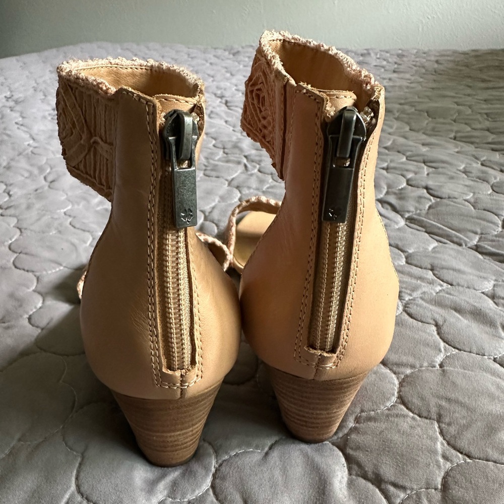 Lucky Brand Peach Leather Embroidered Ankle-Strap Wedge Sandal - Picture 4 of 7